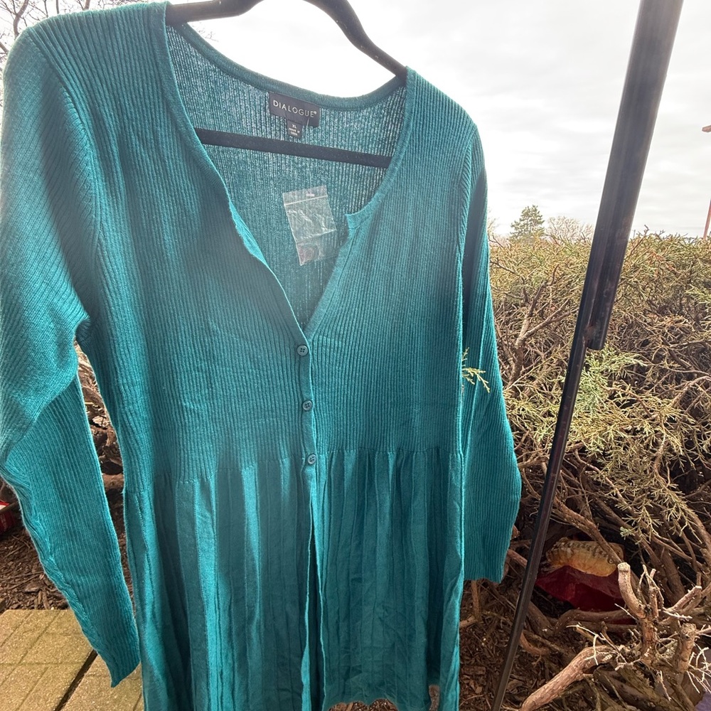 Dialogue Teal Ribbed Button-Front Tunic